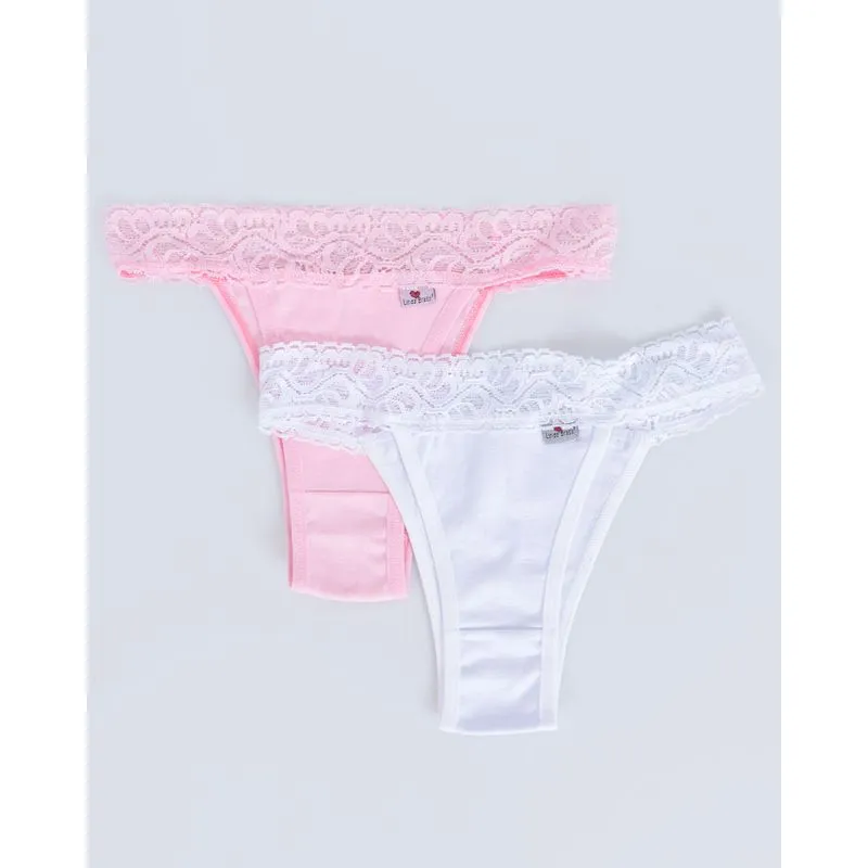 Kit 2 Calcinhas Biquíni Renda Rosa Branca P
