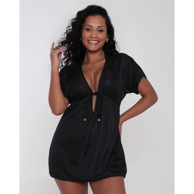 Saída De Praia Feminina Vestido Decote V Preto GG