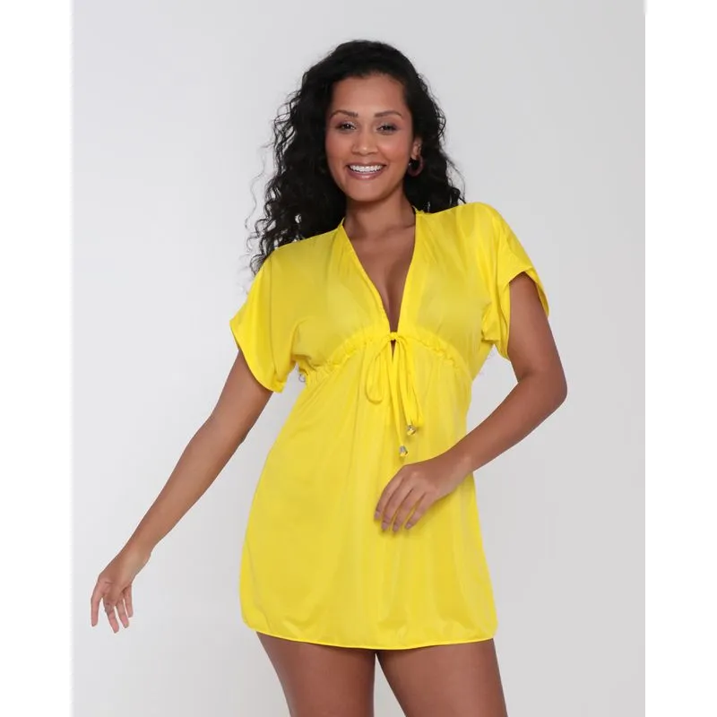 Saída De Praia Feminina Vestido Decote V Amarela P