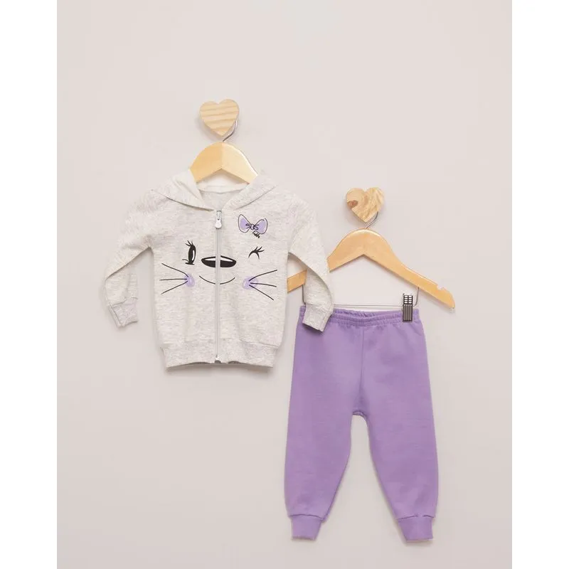 Conjunto Moletom Bebê Bichinho Cinza e Lilás M