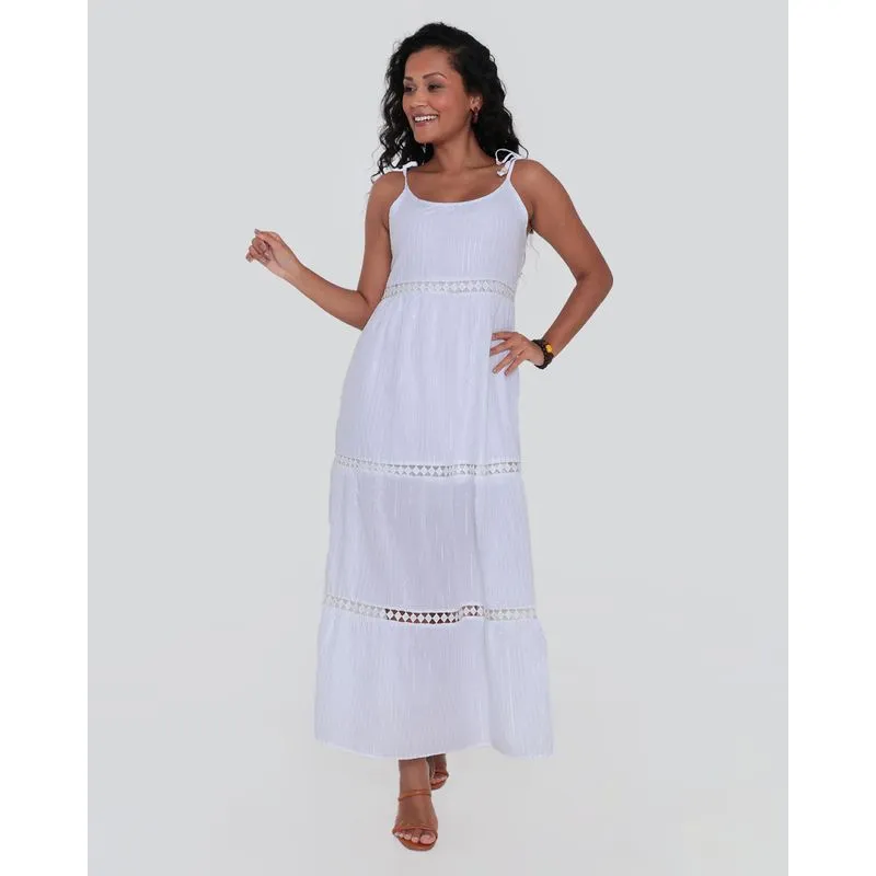 Vestido Feminino Longo Alcinha Guipir Lurex Branco GG