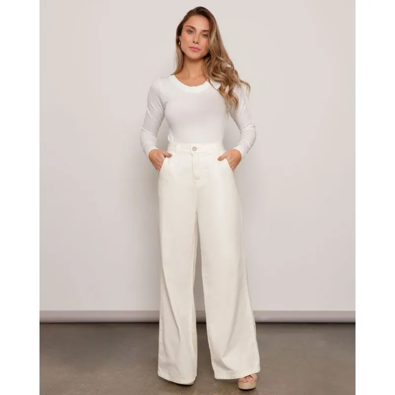 Calça Feminina Sarja Wide Leg Bege 36