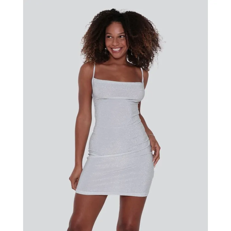 Vestido Feminino Alcinha Brilho Degagê Prateado P