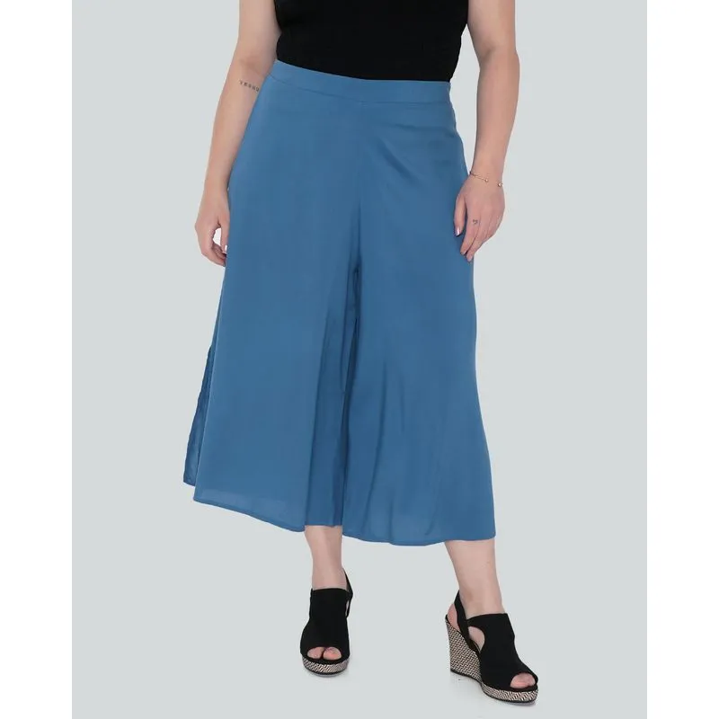 Calça Viscose Feminina Plus Size Pantacourt Azul G2