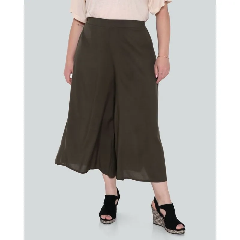 Calça Viscose Feminina Plus Size Pantacourt Verde Escuro G2