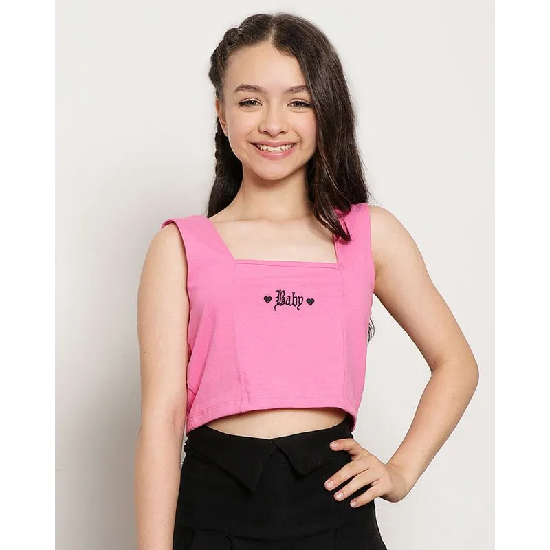 Regata Juvenil Cropped Bordado Baby Rosa 10