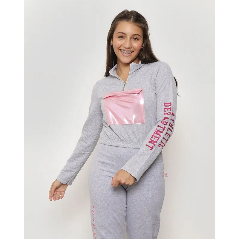 Blusa Moletom Juvenil Recortes Holográfico Cinza 14