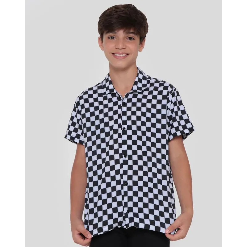 Camisa Juvenil Estampa Xadrez Preta 14
