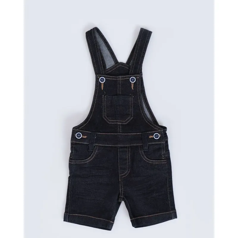 Jardineira Jeans Bebê Curta Com Bolsos Preta P