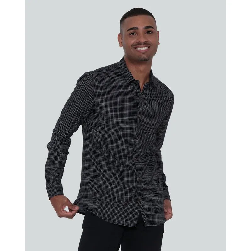 Camisa Masculina Manga Longa Xadrez Preta 3