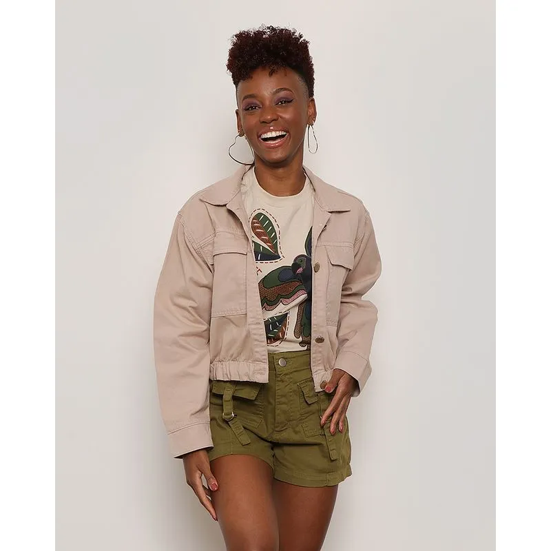 Jaqueta Feminina Sarja Cropped Marrom Claro G