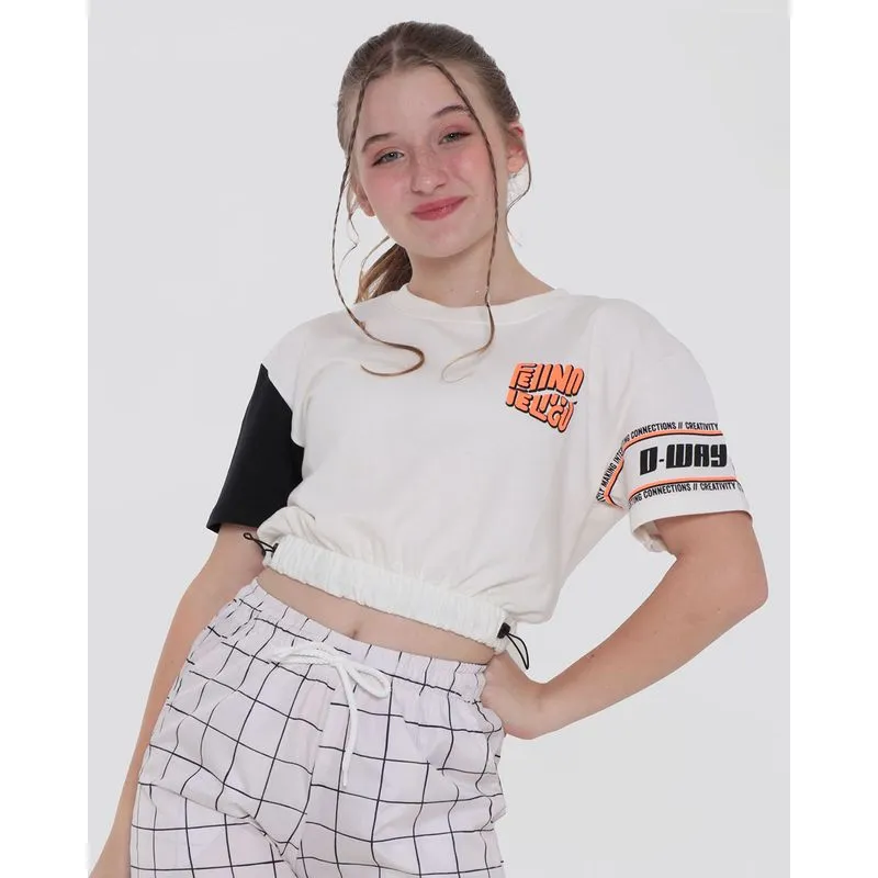 Blusa Juvenil Cropped Moletinho Estampada Off White 18
