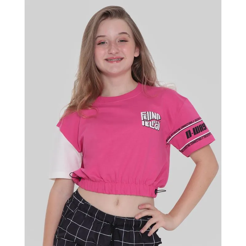 Blusa Juvenil Cropped Moletinho Estampada Rosa 12