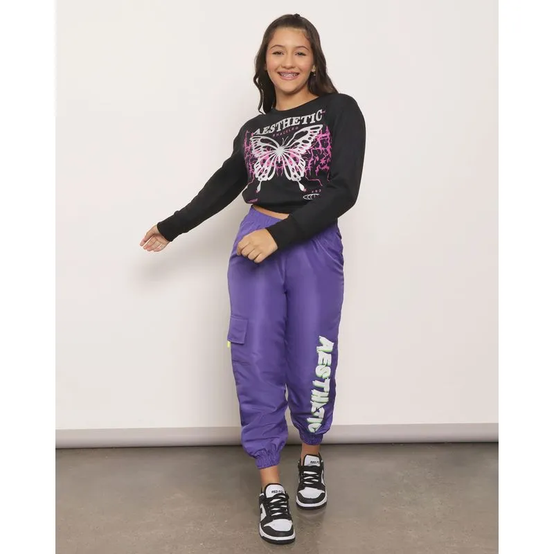 Calça Juvenil Jogger Bolso Cargo Estampada Roxa 12
