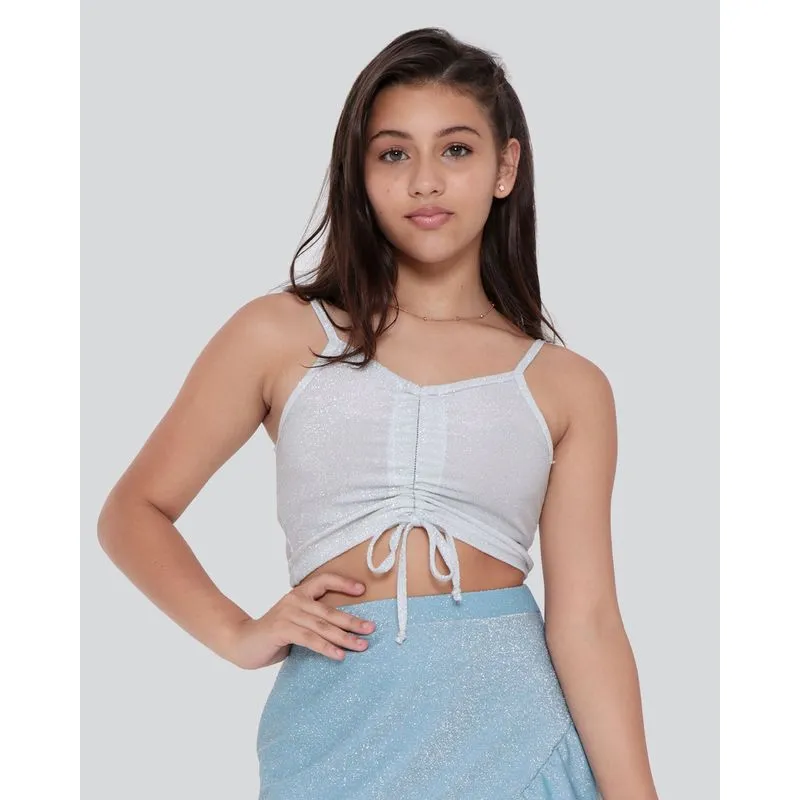 Regata Cropped Juvenil Alcinha Coulisse Lurex Prateado 10