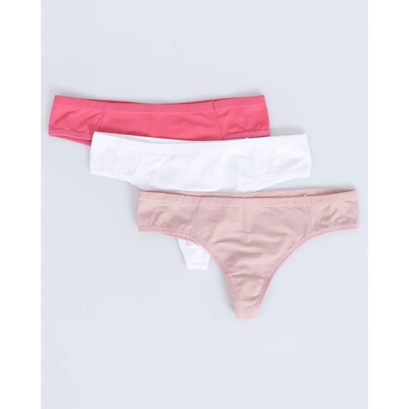 Kit 3 Calcinhas Delcotton Fio Dental Bege Branca Rosa M