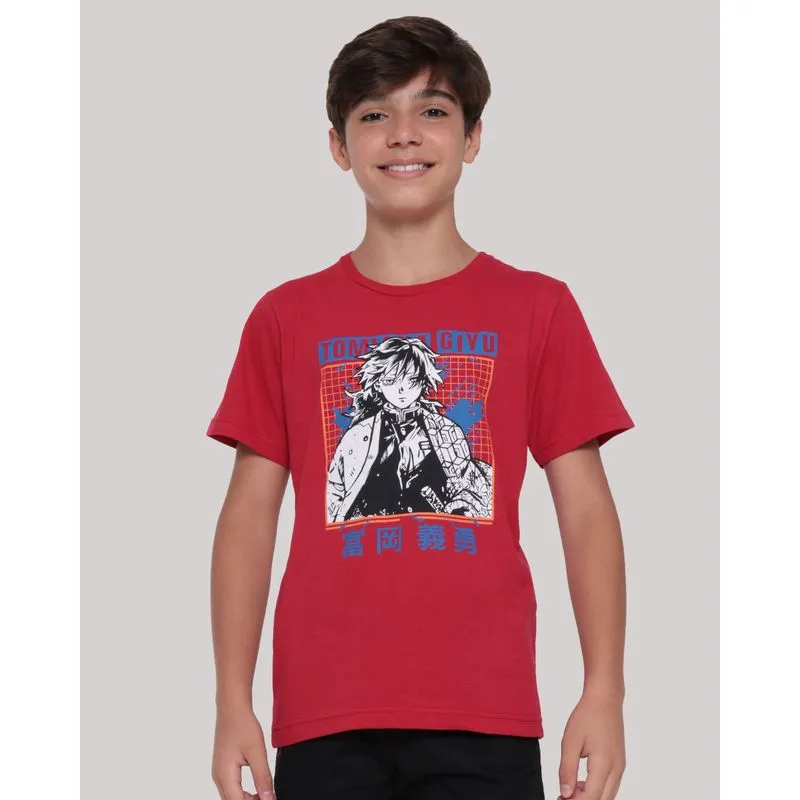 Camiseta Juvenil Estampa Anime Vermelho Médio 14