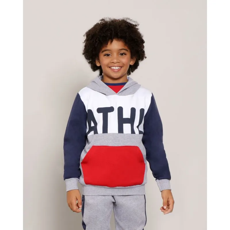 Blusão Infantil Moletom Com Bolso Canguru Estampado Cinza 8