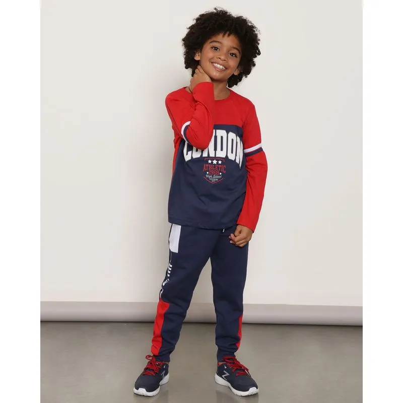 Calça Moletom Infantil Com Recortes Marinho 8