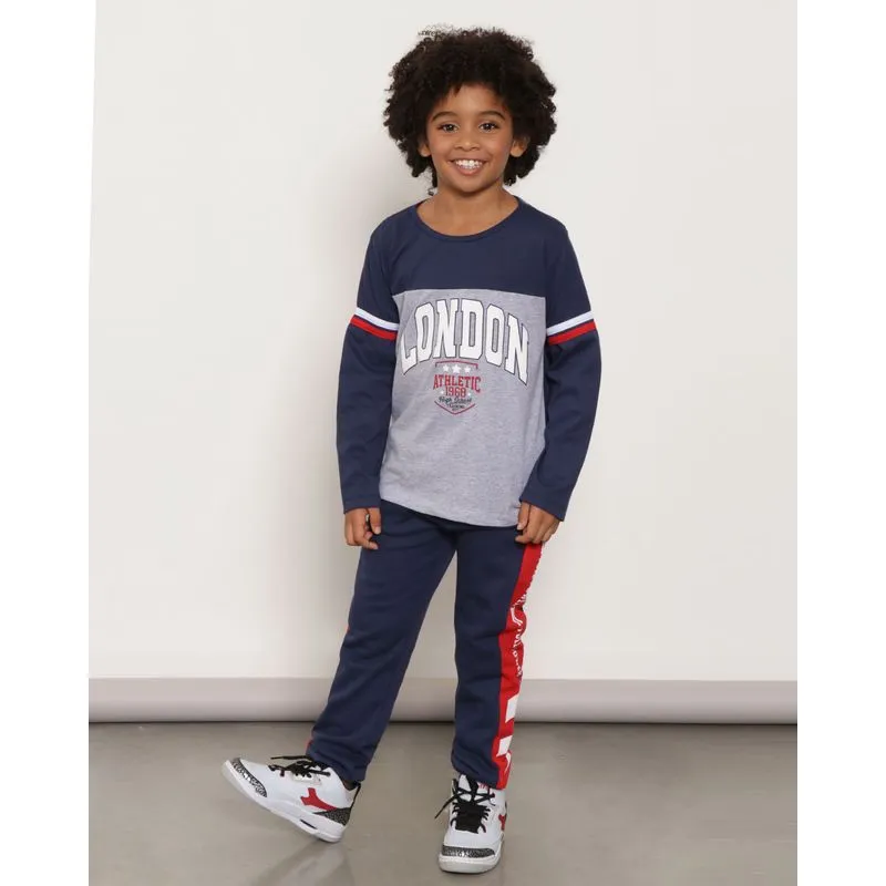 Calça Moletom Infantil Jogger Listra Lateral Contrastante Marinho 4