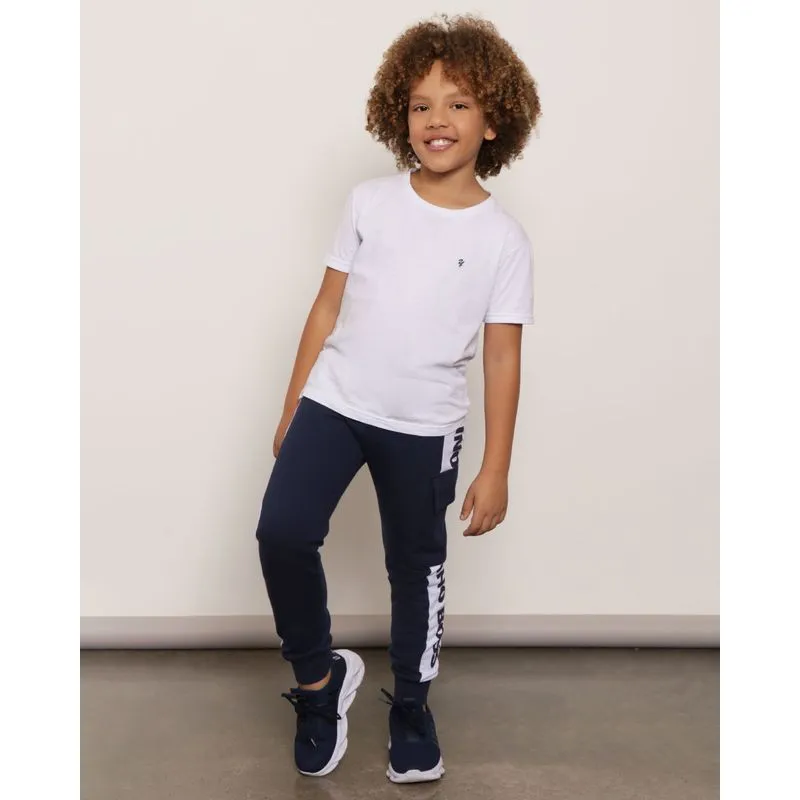 Calça Moletom Infantil Jogger Bolso Cargo Marinho 4