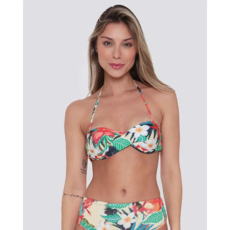 Biquíni Top Tomara Que Caia Com Bojo Floral Amarelo P