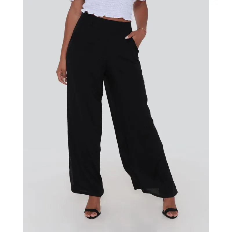 Calça Feminina Pantalona Fenda Preta GG