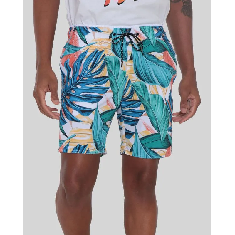 Bermuda Masculina Folhagem Branco G
