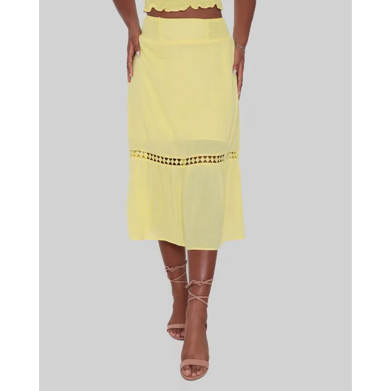 Saia Feminina Midi Guipir Lurex Amarela M