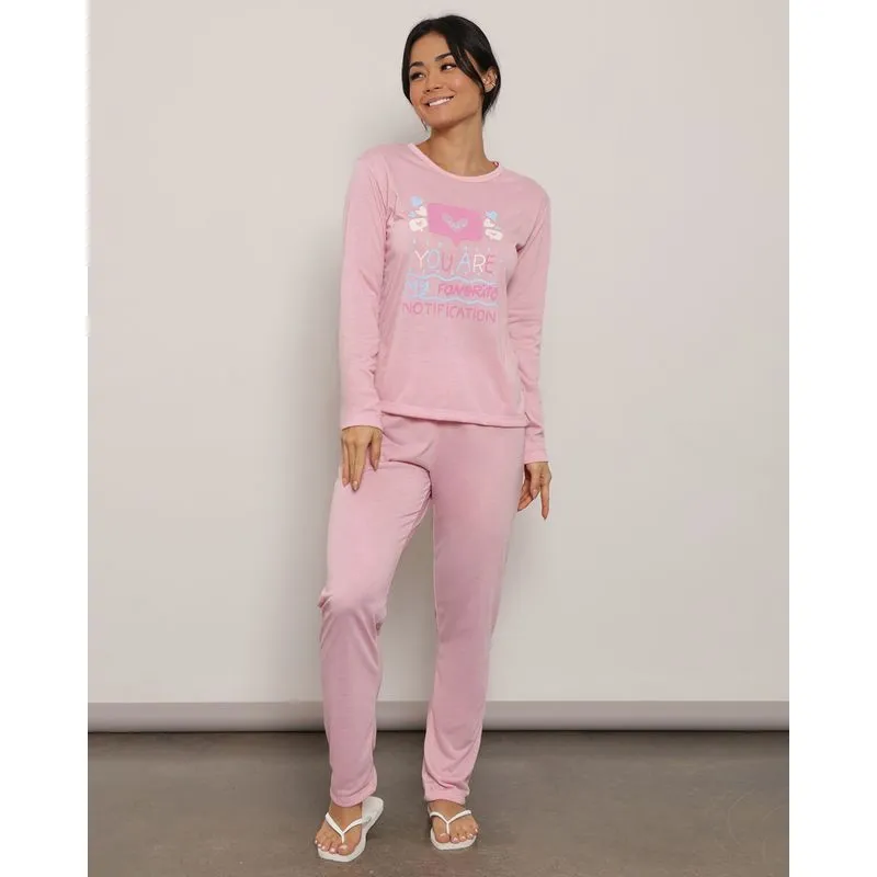 Pijama Feminino Longo Com Estampa Rosa G