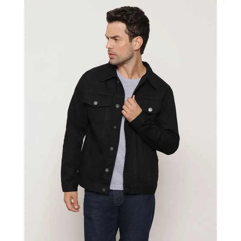 Jaqueta Sarja Masculina Com Bolso Preta GG