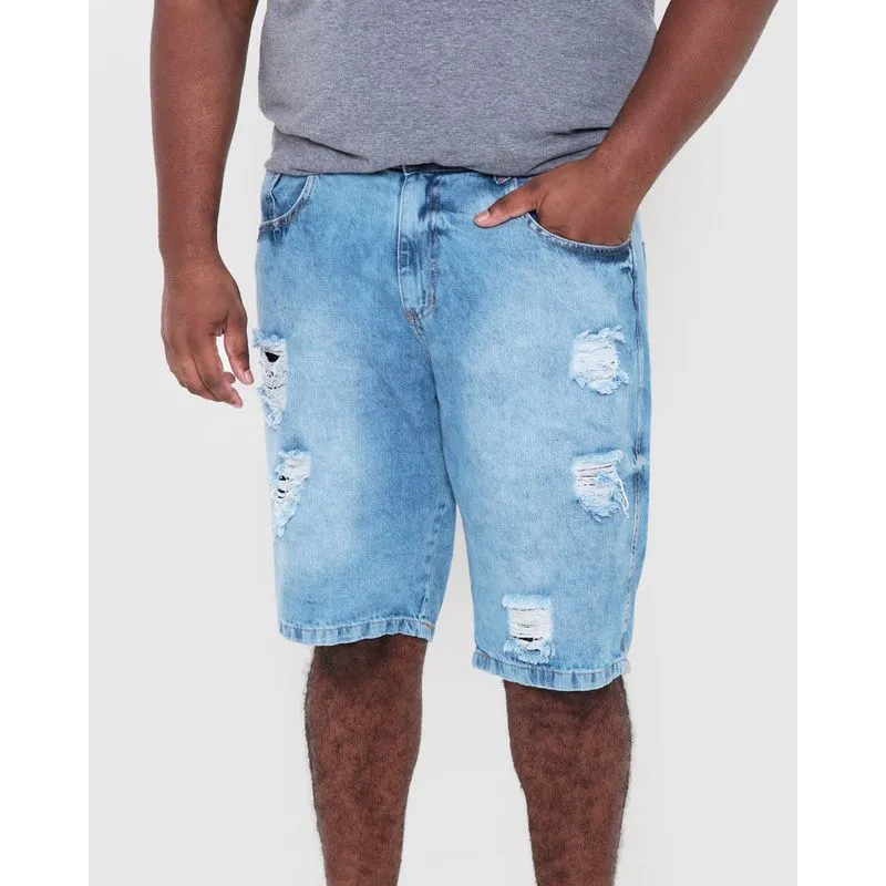 Bermuda Jeans Plus Size Destroyed Azul 50