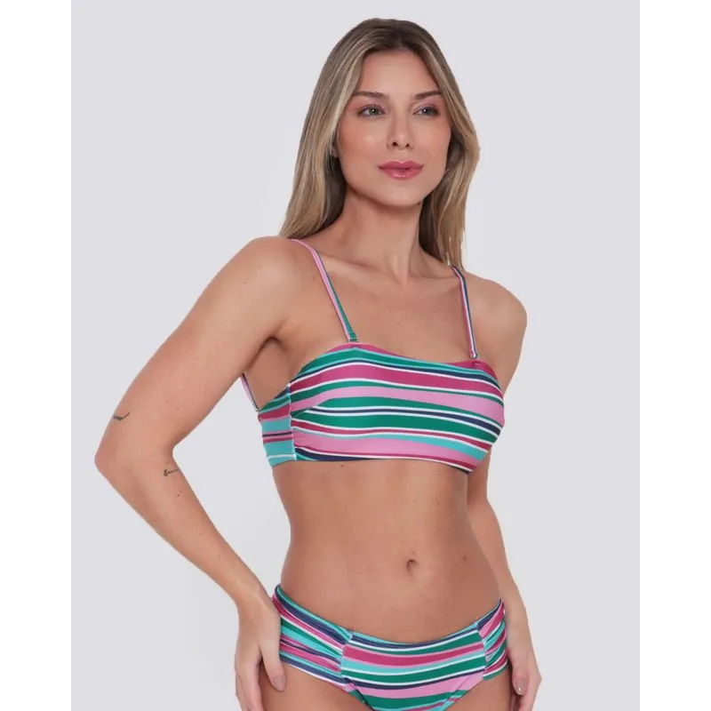 Biquíni Avulso Top Faixa Com Bojo Listrado Azul P