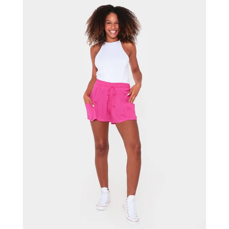 Short Feminino Básico Bolsos Rosa P