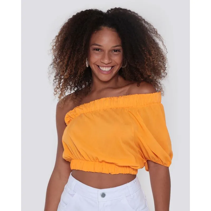 Blusa Feminina Viscose Cropped Um Ombro Só Amarelo P