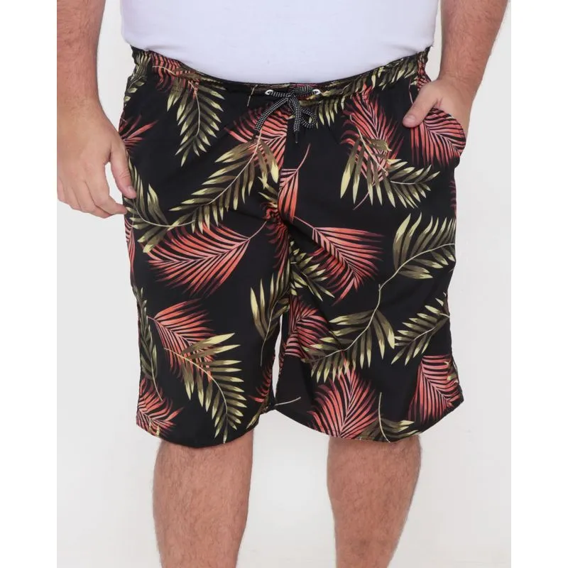 Bermuda Plus Size Masculina Surf Folhagem Preta G1