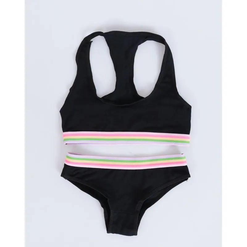 Conjunto Juvenil Top Nadador Calcinha Elástico Preto 14