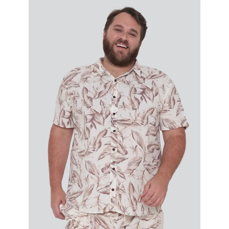 Camisa Plus Size Folhagem Viscose Bege Claro G3