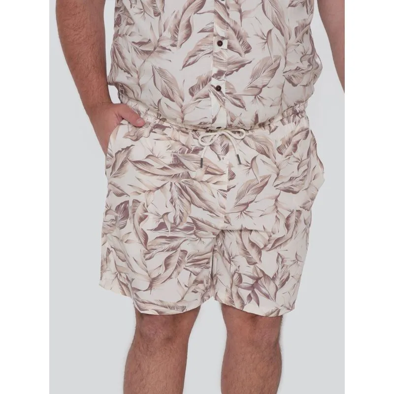 Bermuda Plus Size Folhagem Bege Claro G3