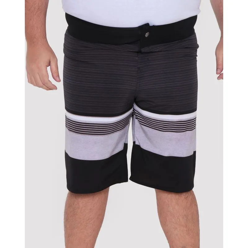 Bermuda Plus Size Masculina Surf Listras Preta 48