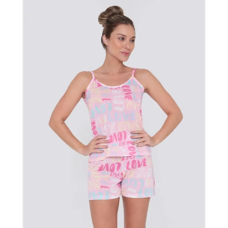 Pijama Feminino Alcinha Estampa Love Rosa M