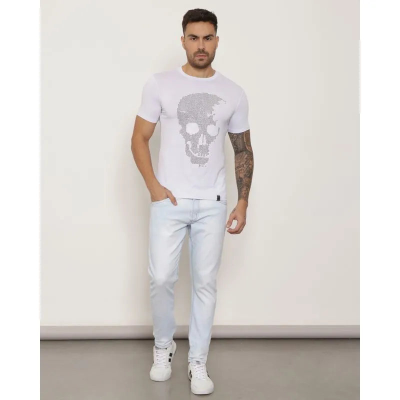 Calça Jeans Masculina Slim Com Bolso Azul Claro 40