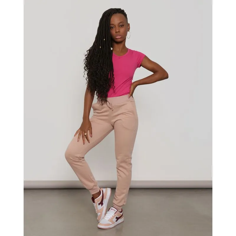 Calça Moletom Feminina Básica Jogger com Bolsos Bege M