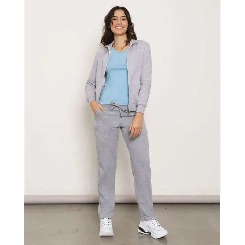 Calça Moletom Feminina Com Bolso Cinza GG
