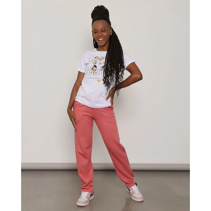 Calça Moletom Feminina Básica Reta Rosa P