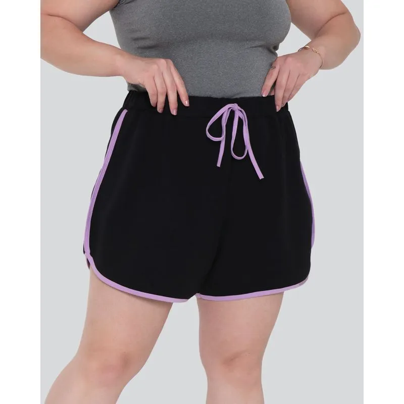 Short Moletinho Feminino Plus Size Boxer Viés Neon Lilás G3
