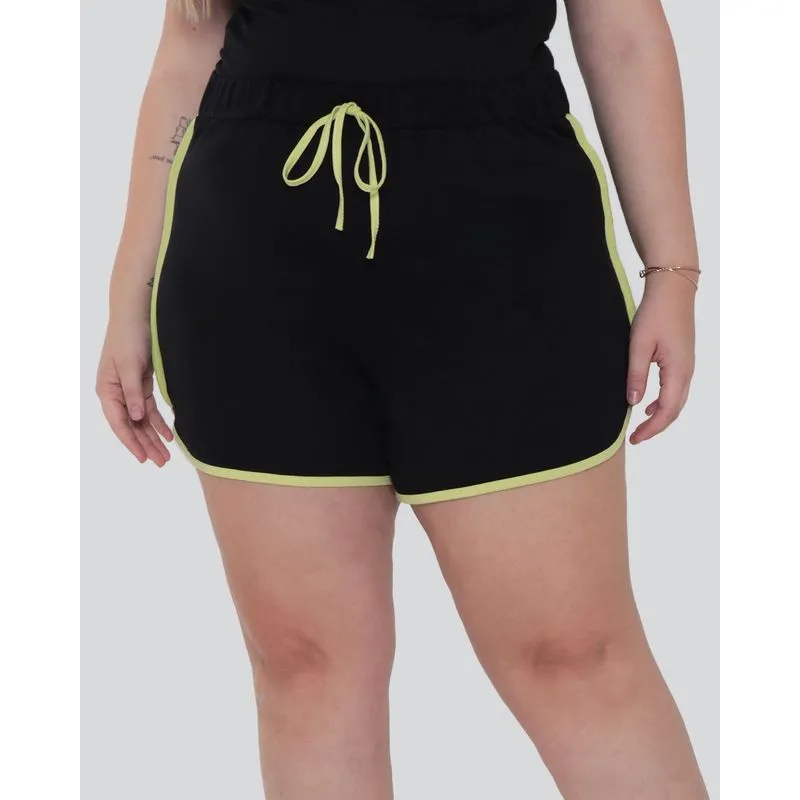 Short Moletinho Feminino Plus Size Boxer Viés Neon Verde G2