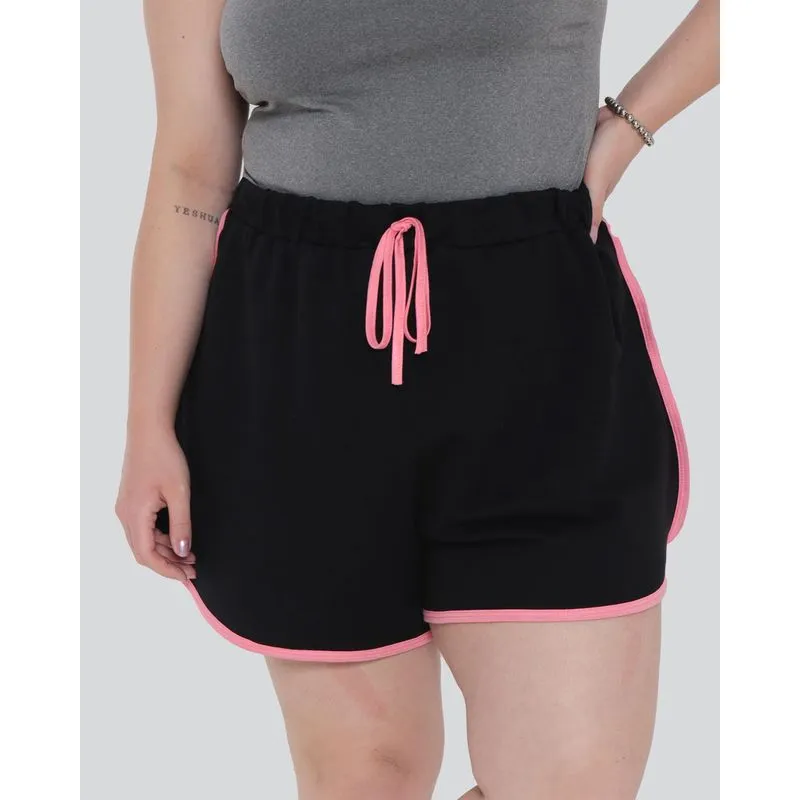 Short Moletinho Feminino Plus Size Boxer Viés Neon Rosa G3