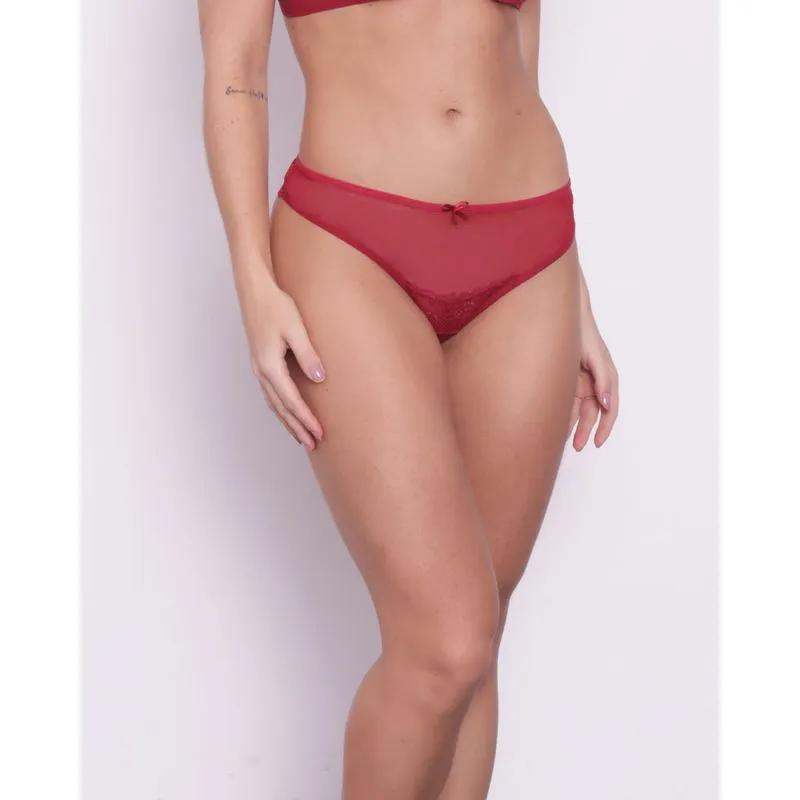 Calcinha Feminina Fio Dental Tule e Renda Vermelha G