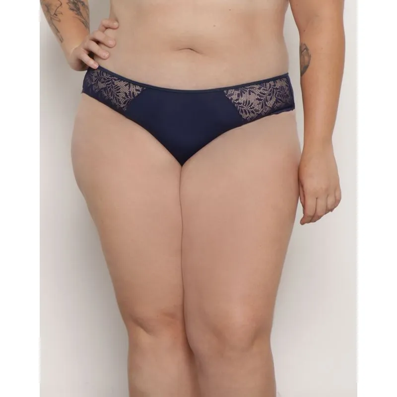 Calcinha Plus Size Feminina Alta Com Renda Marinho 52